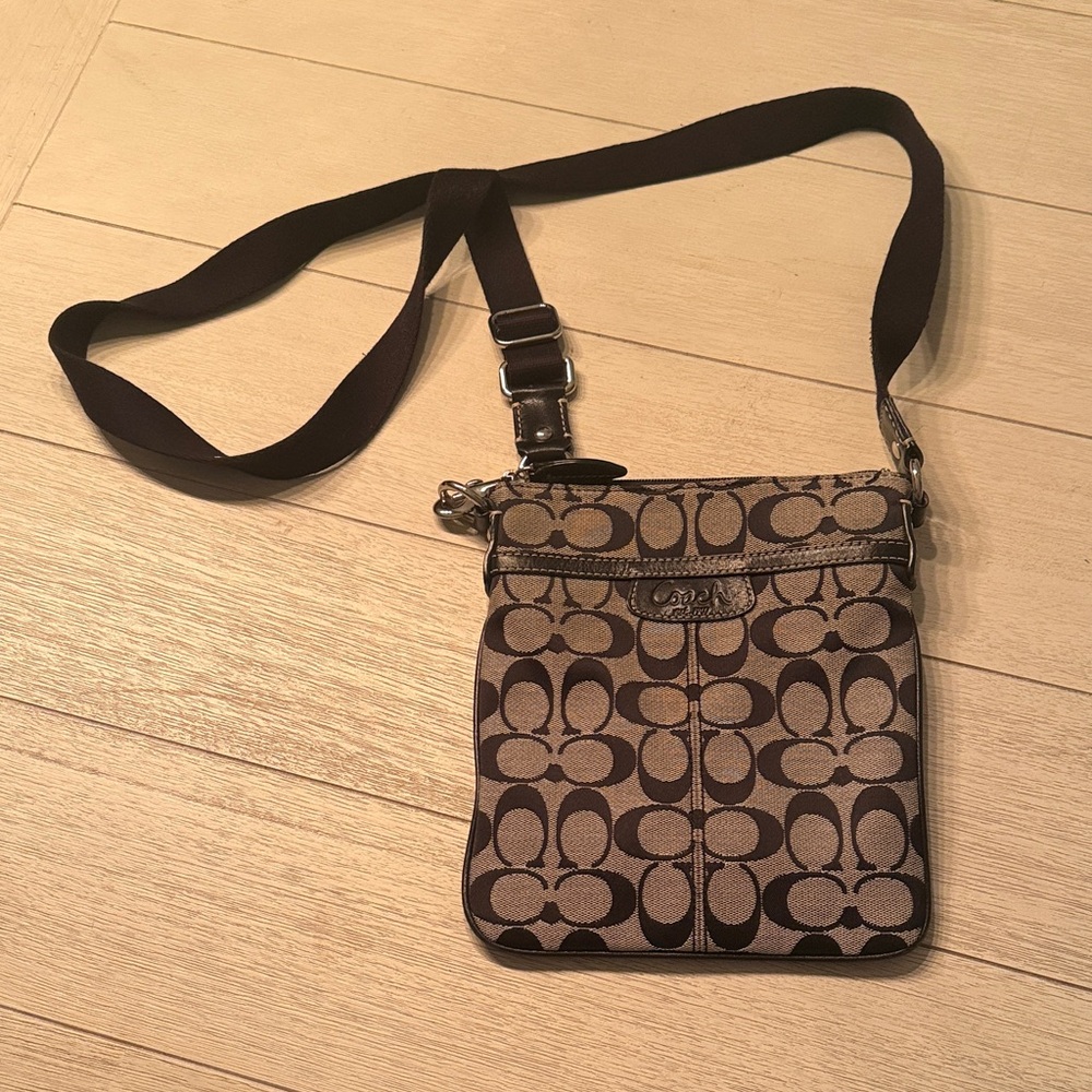 Coach Signature Gray and Black Crossbody Bag